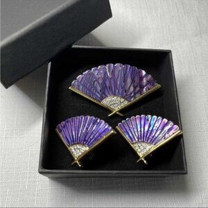 Vintage BUTLER fan Brooch and clip on earrings STAMPED Gold tone